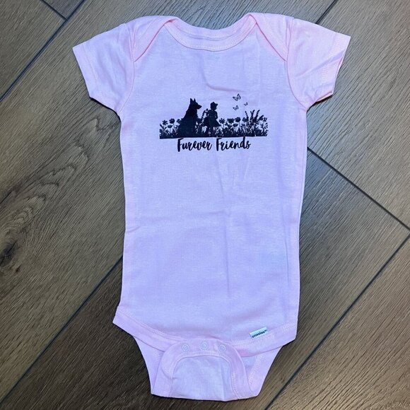 NWOT "Furever Friends" Custom Made Pink Gerber One Piece Size 6-9 Months - Picture 1 of 4